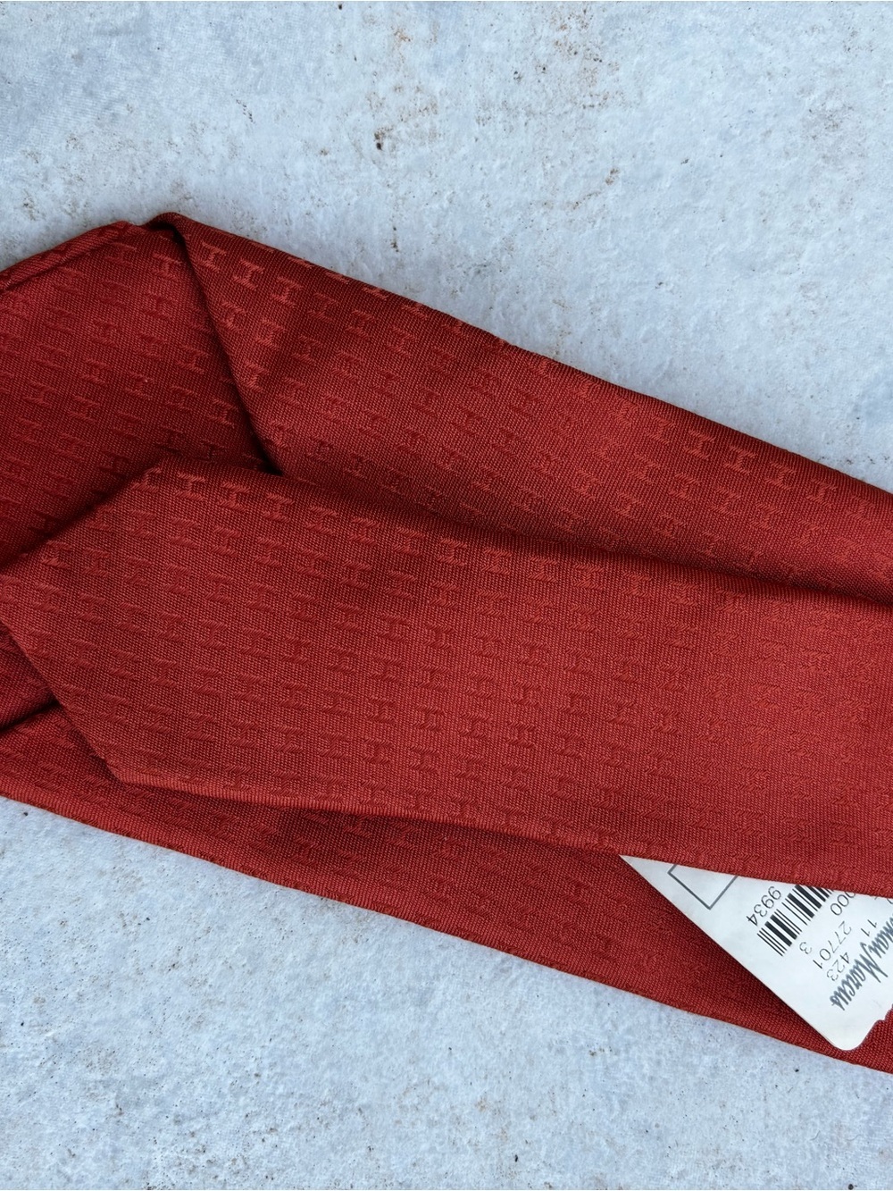 Hermes Neiman Marcus Burnt Orange Silk Tie with Woven H Motif - Picture 9 of 16
